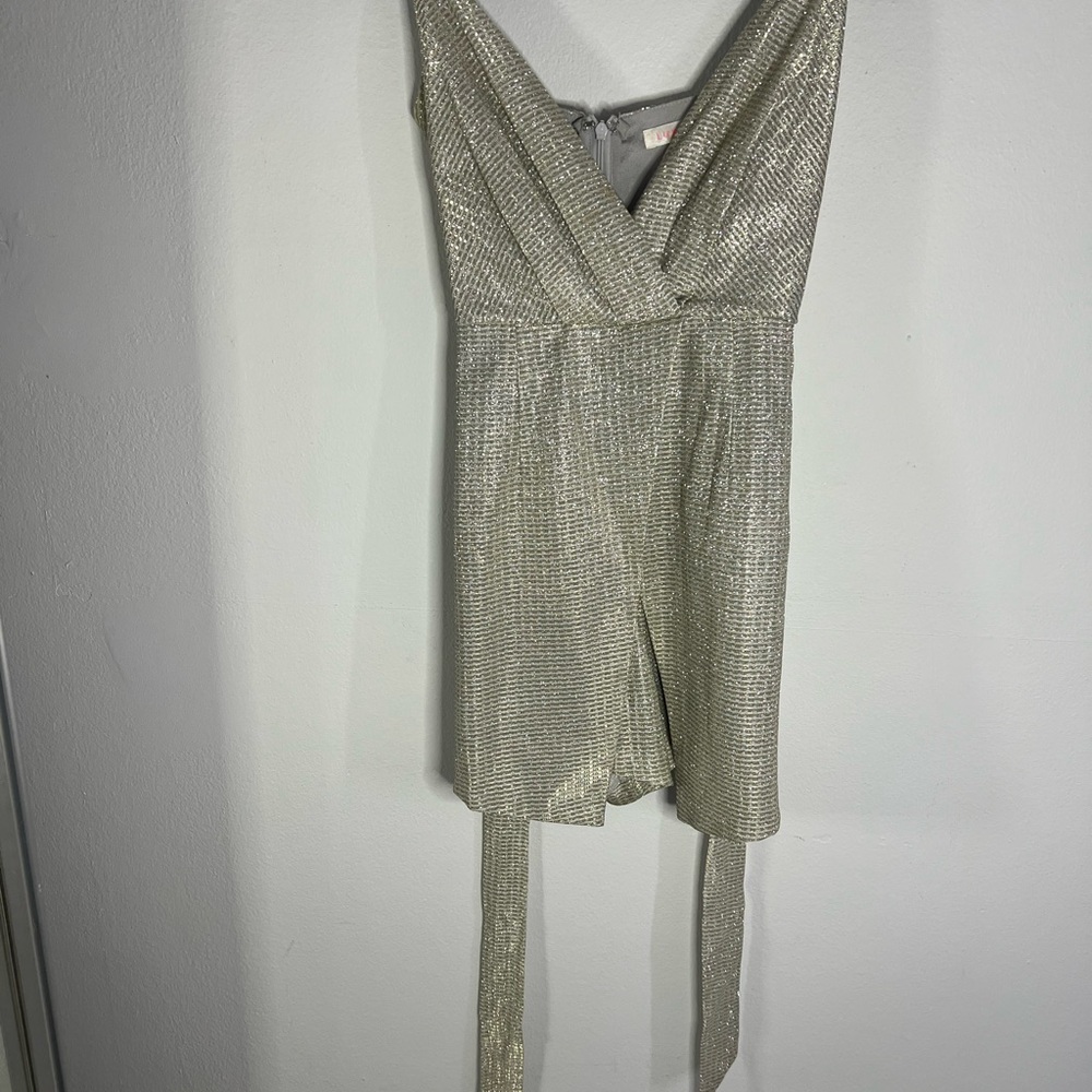 Silver Metallic Wrap Dress